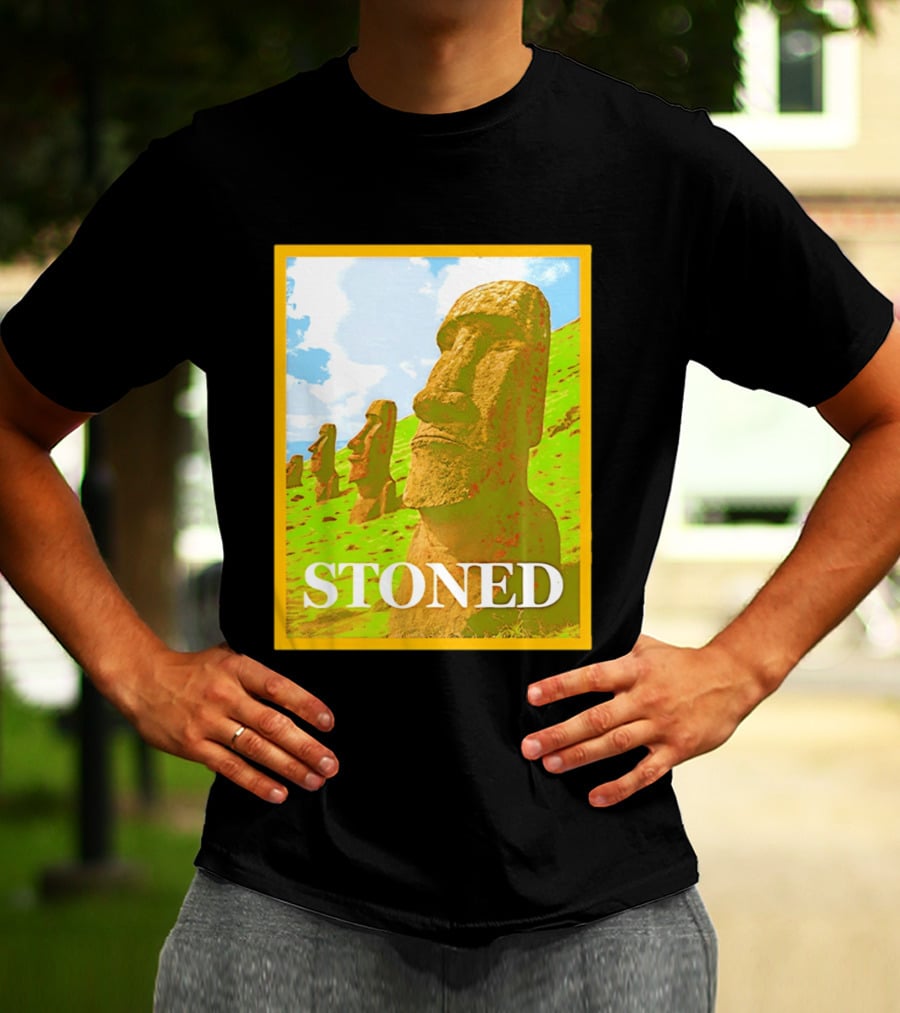 Stoned Moai Statue Easter Island Head Print T-Shirt