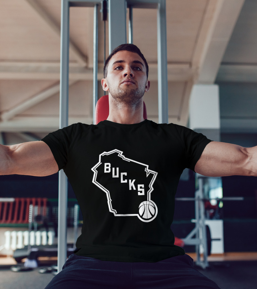 Milwaukee Bucks State Outline With Basketball T-Shirt