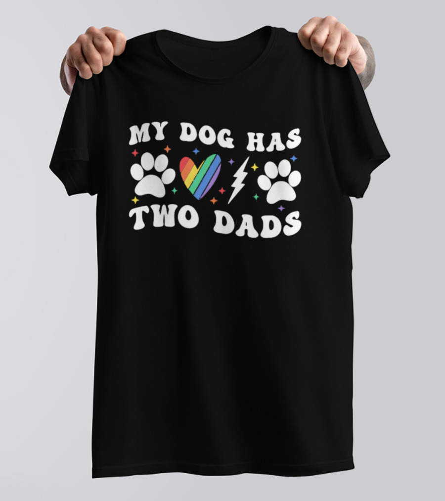 My Dog Has Two Dads Rainbow Heart Paw Prints LGBT Pride T-Shirt