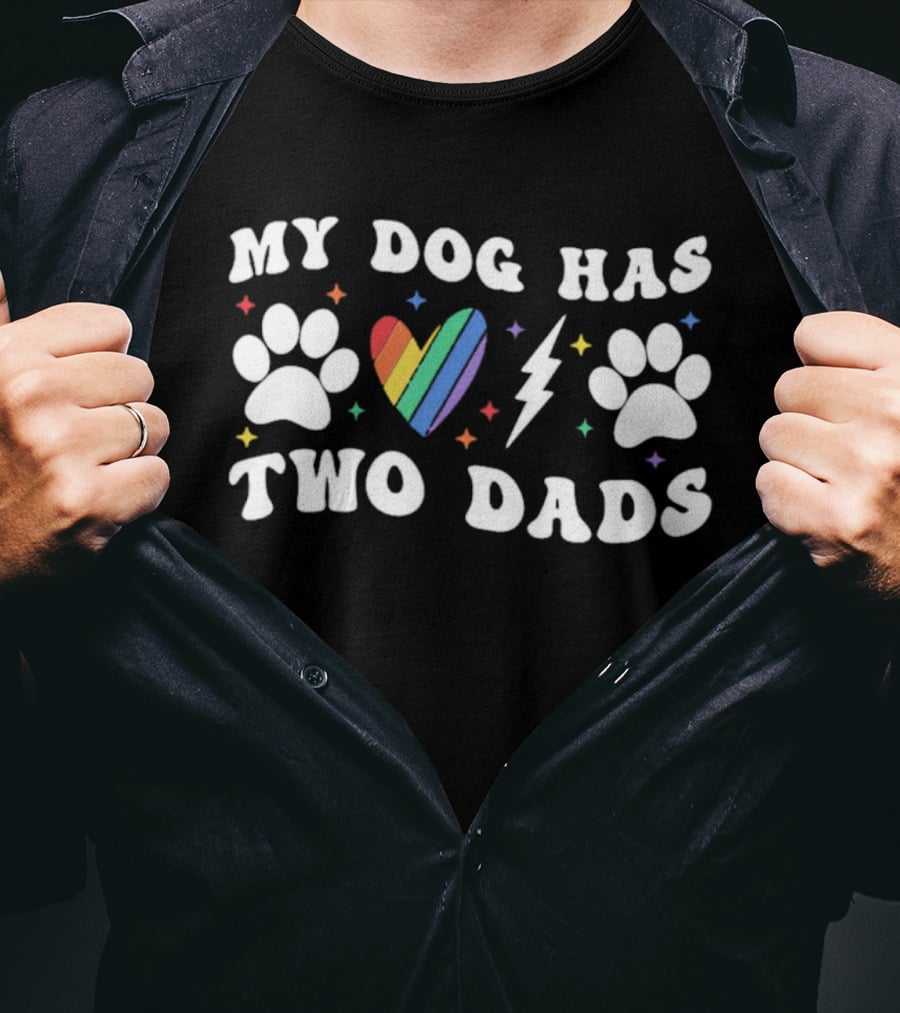 My Dog Has Two Dads Rainbow Heart Paw Prints LGBT Pride T-Shirt