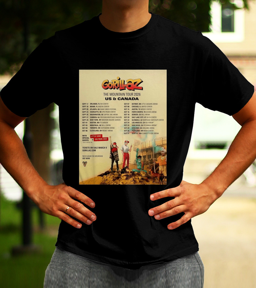 Gorillaz The Mountain Tour 2026 US Canada Dates Little Simz Deltron 3030 T-Shirt