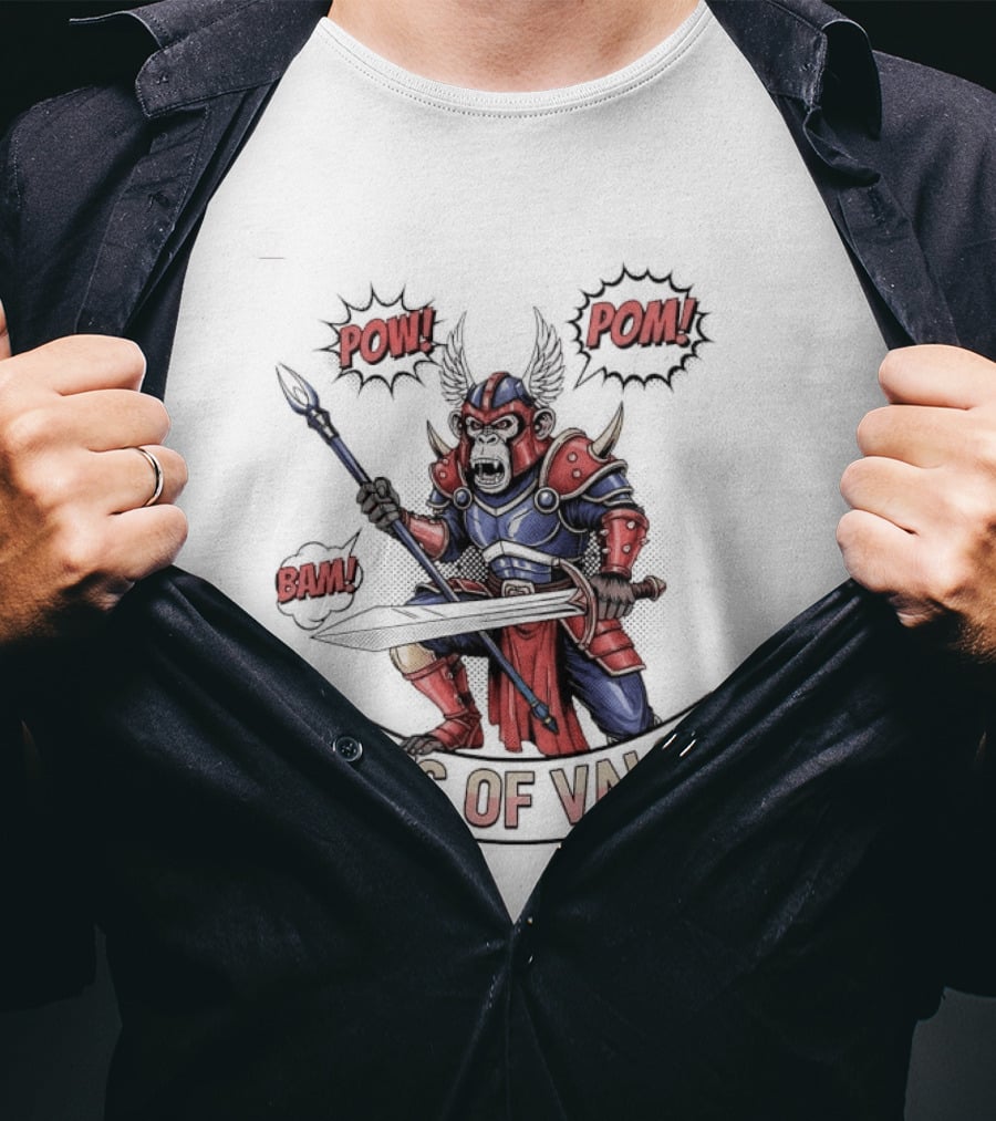 Apes Of Valor Pow Pom Bam Warrior Armor Battle Scene T-Shirt