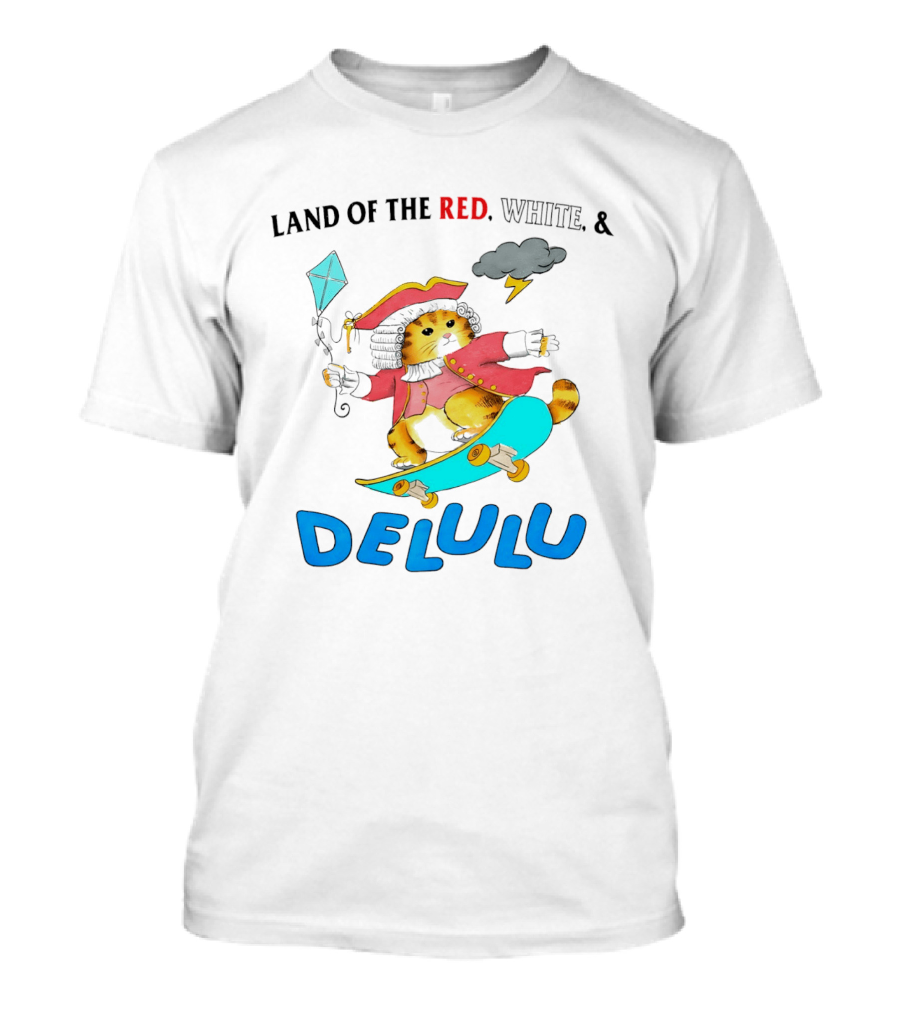 Land Of The Red White And Delulu Cat Pirate Skateboard Kite T-Shirt