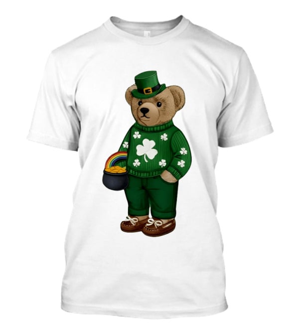Lucky Teddy Bear Irish St Patricks Day Clover Rainbow Pot Of Gold T-Shirt