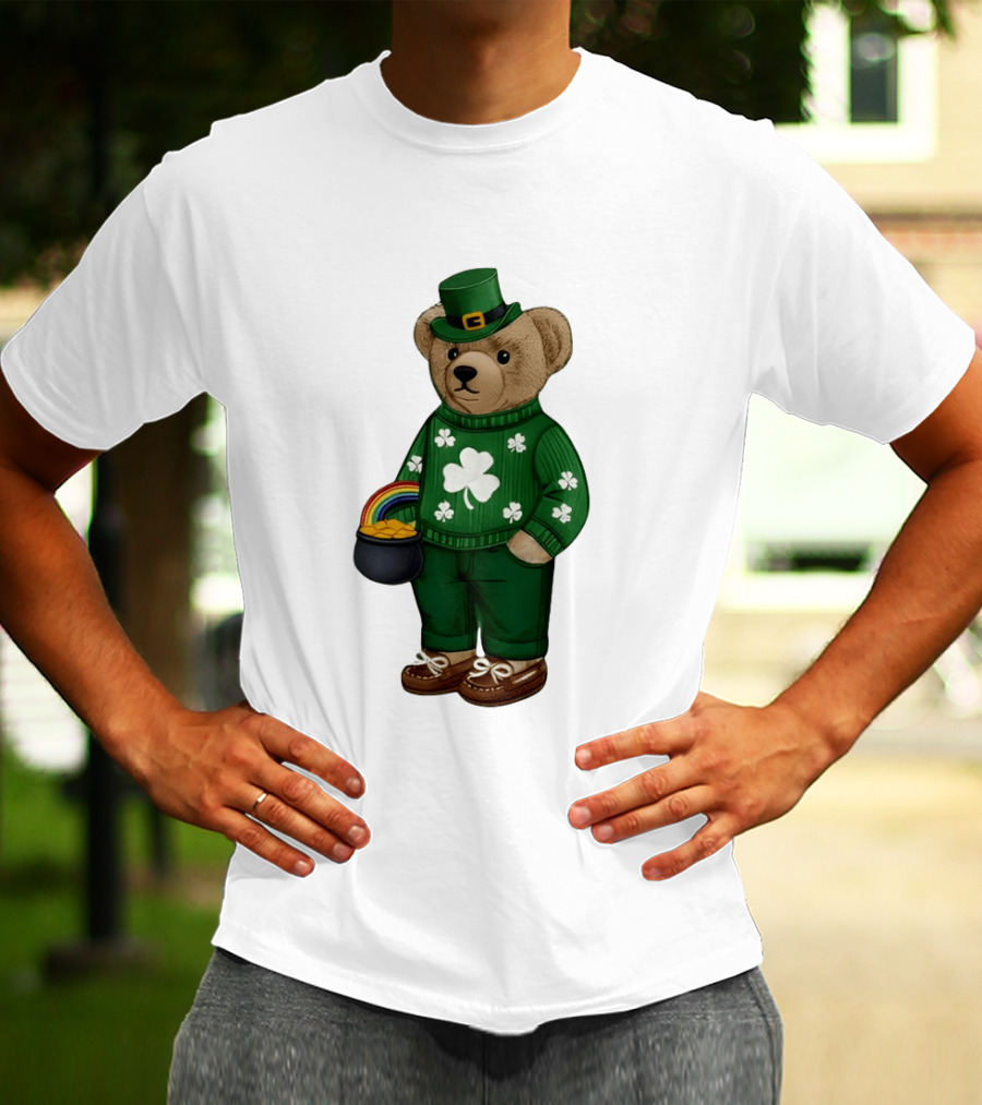 Lucky Teddy Bear Irish St Patricks Day Clover Rainbow Pot Of Gold T-Shirt
