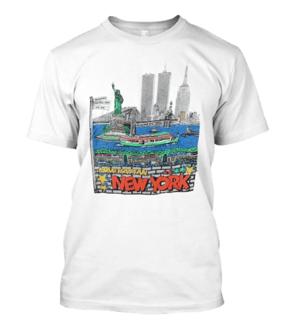 Statue Of Liberty Brooklyn Bridge Broadway Central Park 5th Ave Manhattan New York Skyline T-Shirt
