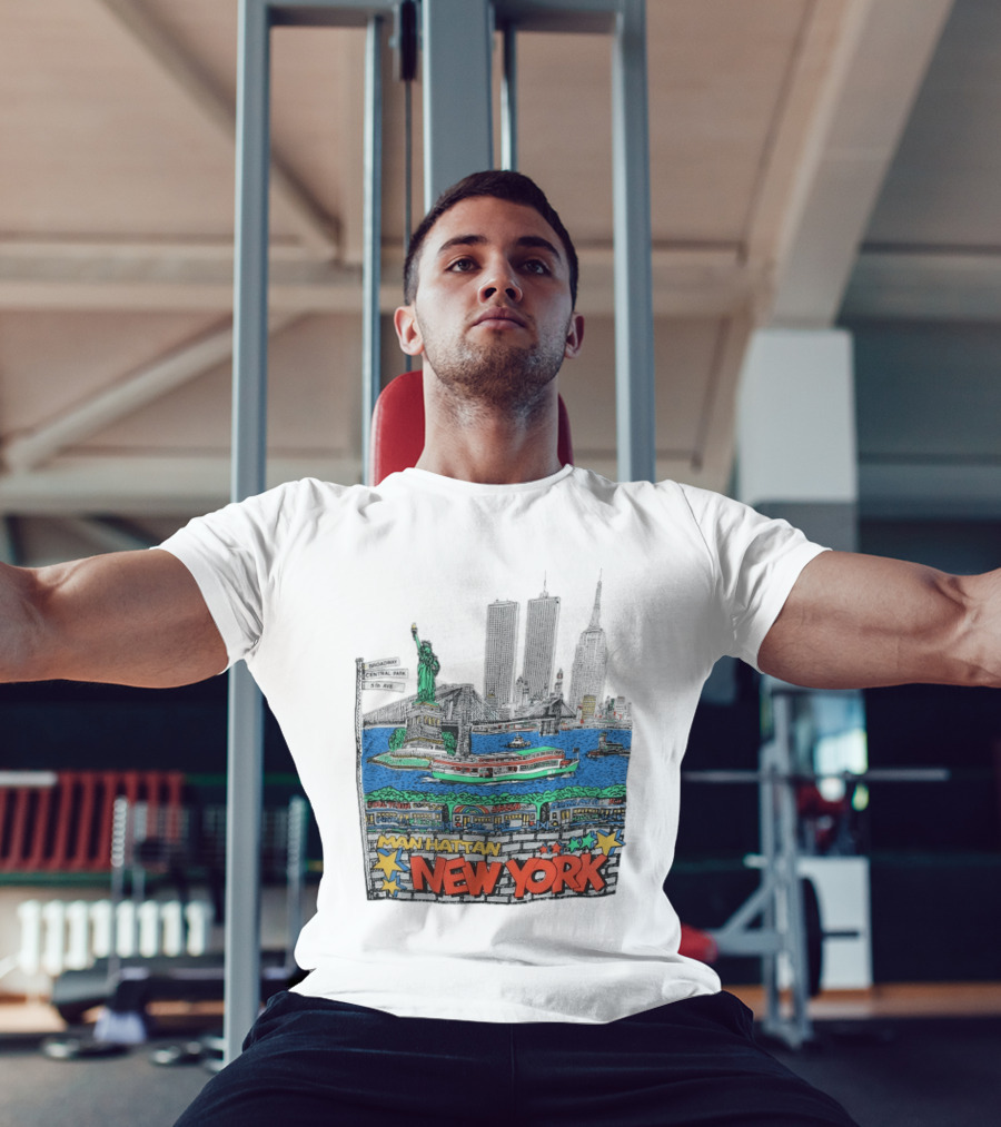 Statue Of Liberty Brooklyn Bridge Broadway Central Park 5th Ave Manhattan New York Skyline T-Shirt