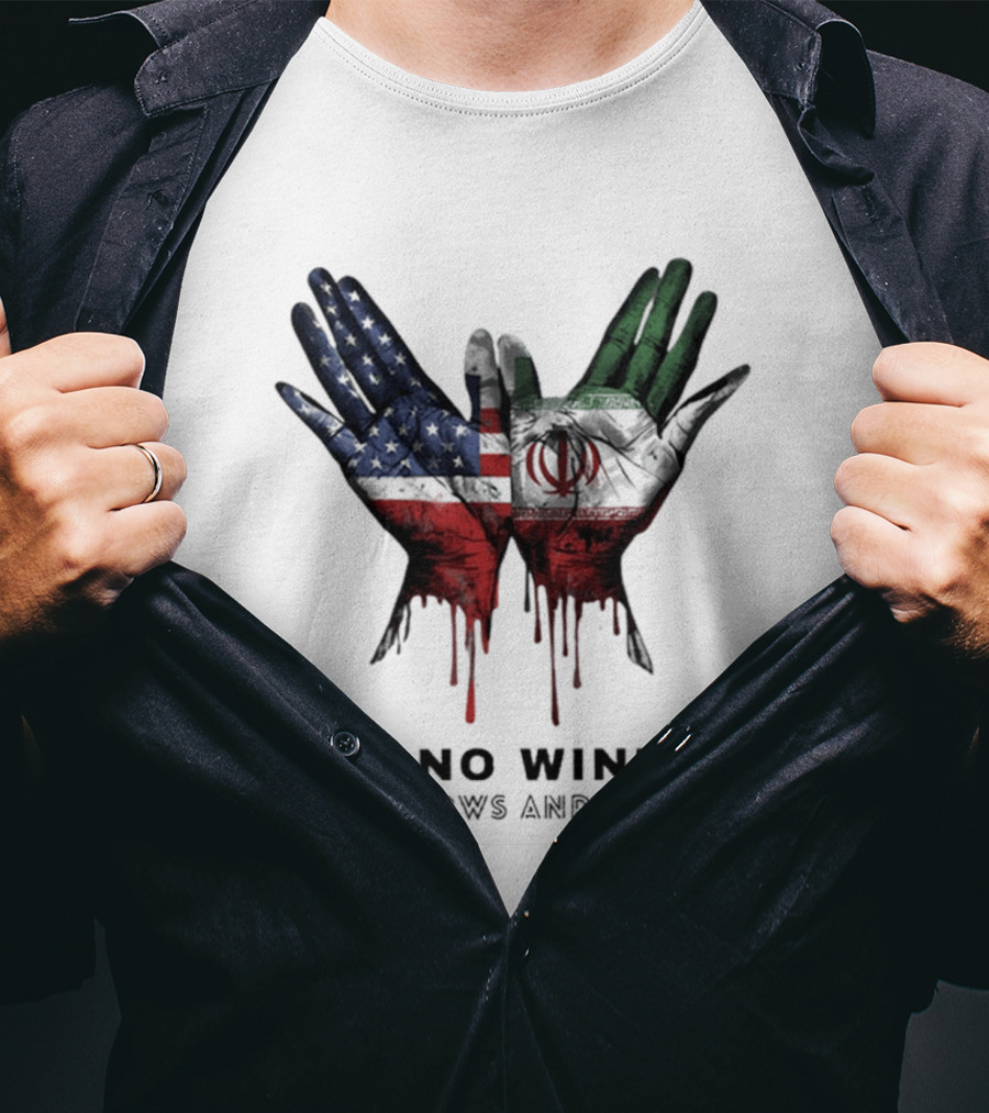 Iran USA War No Winners Only Widows Orphans Flag Dripping Hands T-Shirt