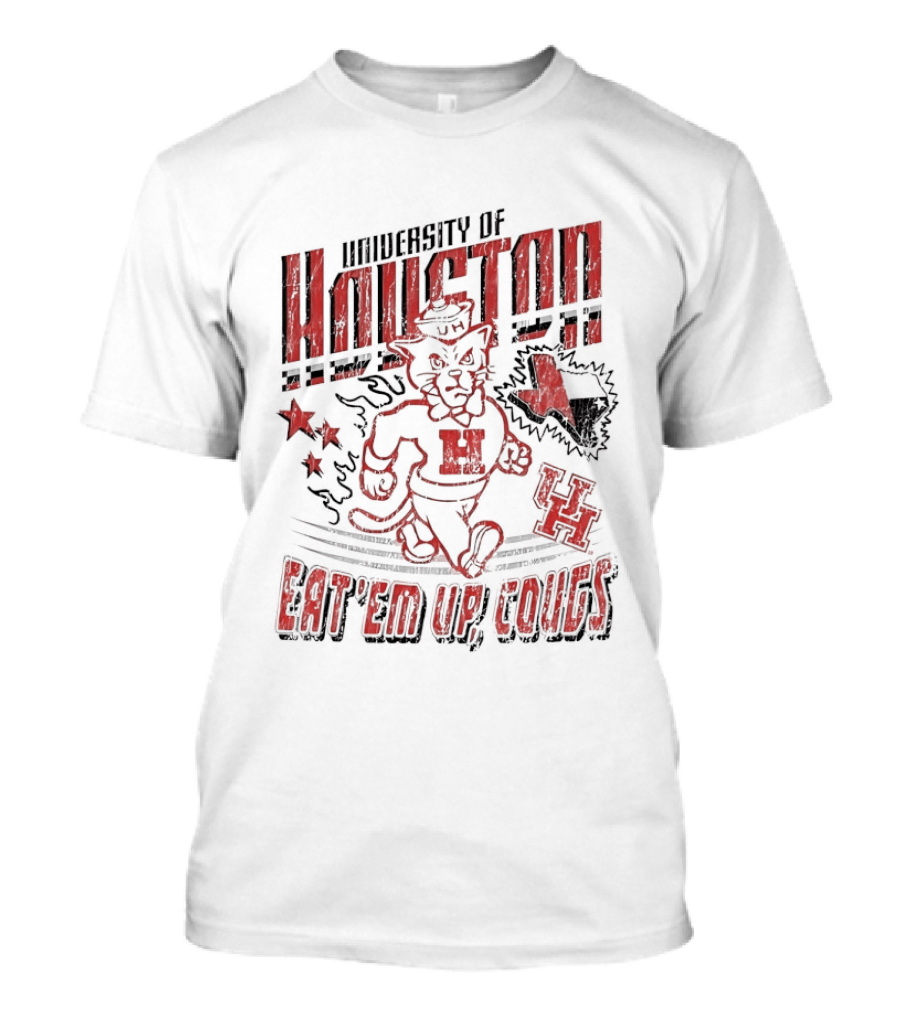University Of Houston Eat 'Em Up Cougs Runnin' Houston Cougar Texas Stars And Paw T-Shirt