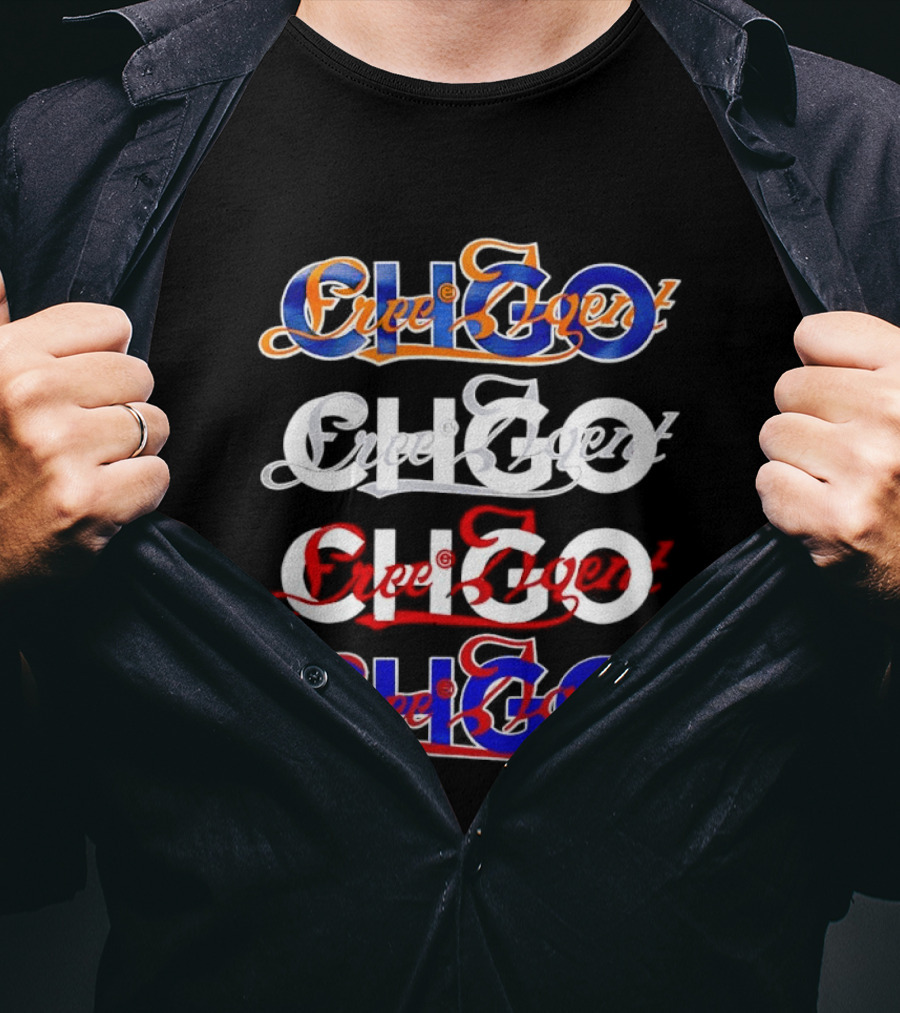 Free Agent X CHGO City Of Sports Teams Multicolor Text Art Collaboration T-Shirt