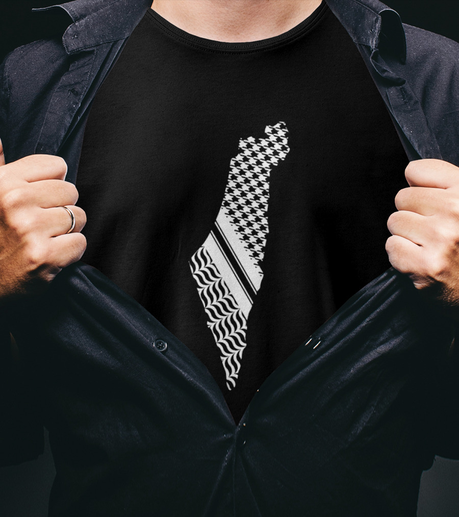 Free Palestine Map With Kufiya And Waves T-Shirt