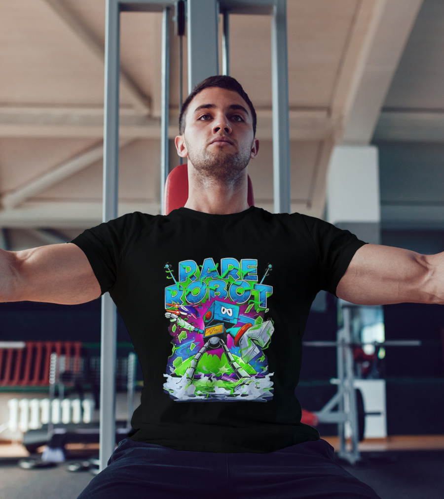 RARE ROBOT 555 Futuristic Retro Neon Style Robot Explosion T-Shirt