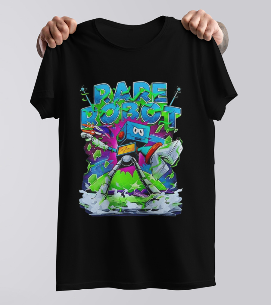 RARE ROBOT 555 Futuristic Retro Neon Style Robot Explosion T-Shirt