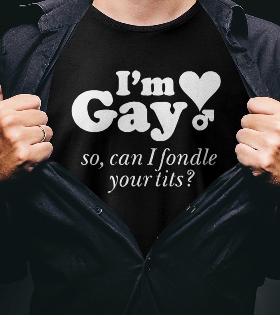 I'm Gay So Can I Fondle Your Tits Heart Symbol And Male T-Shirt