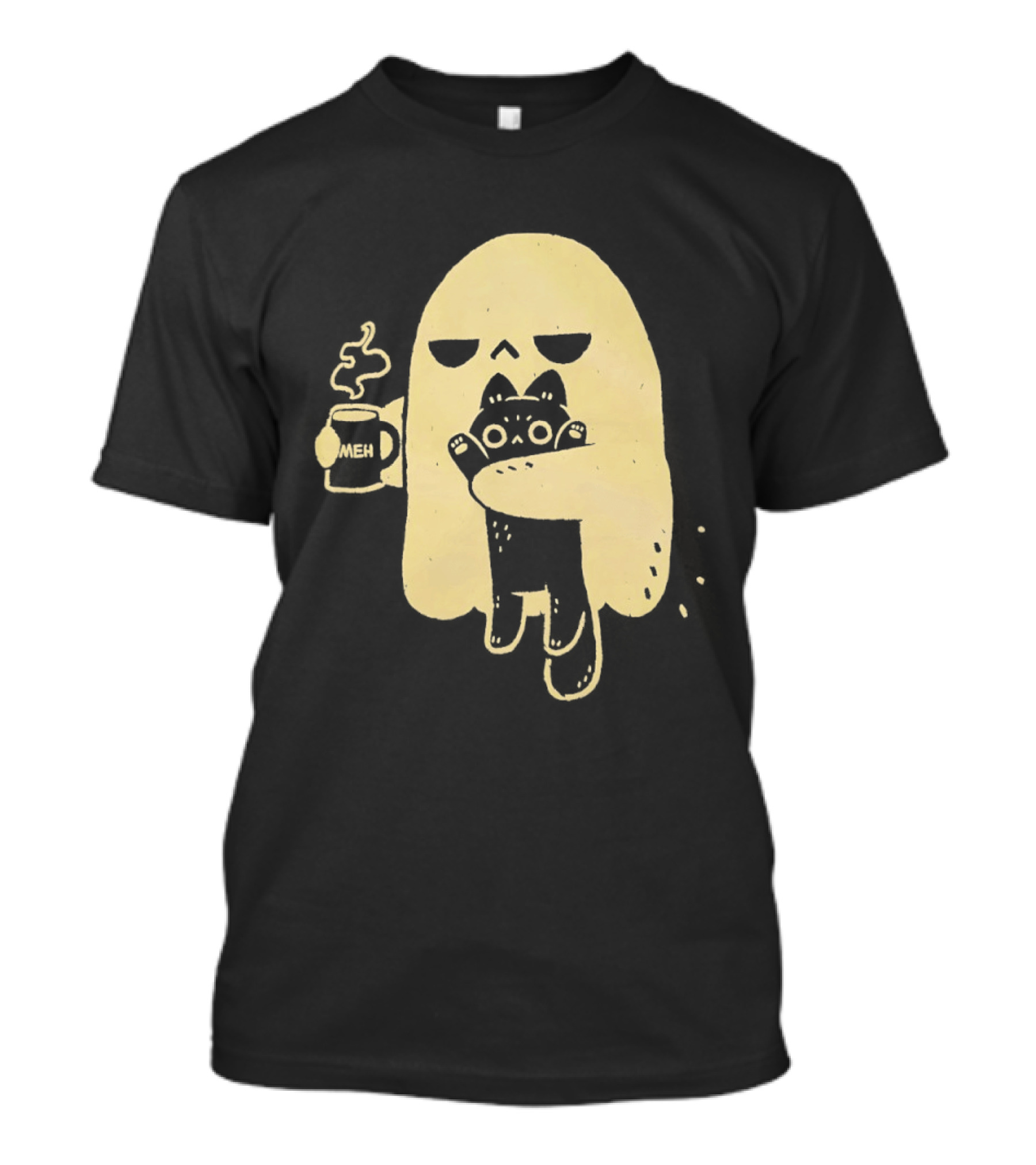 Ghost With Cat And Coffee Cup T-Shirt