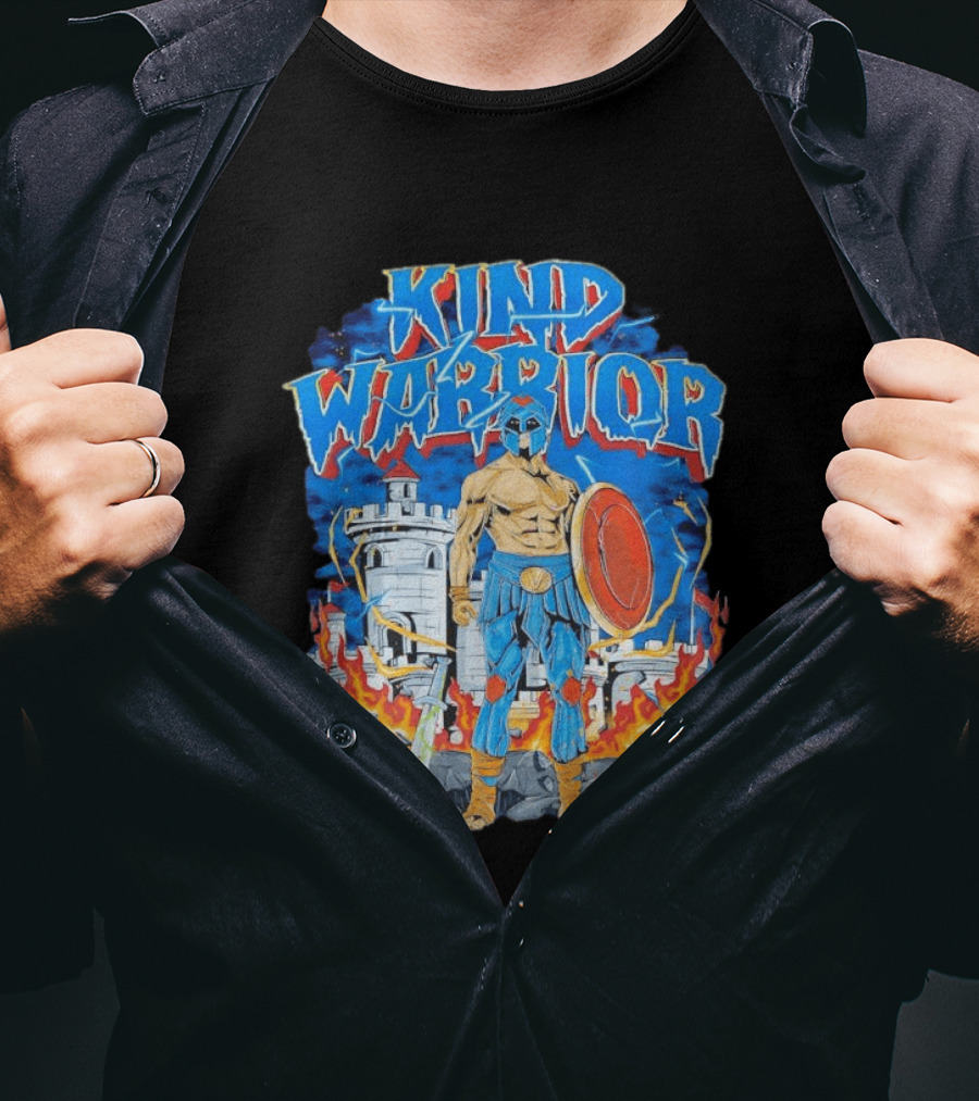 Kind Warrior Castle Flames Comic Hero T-Shirt