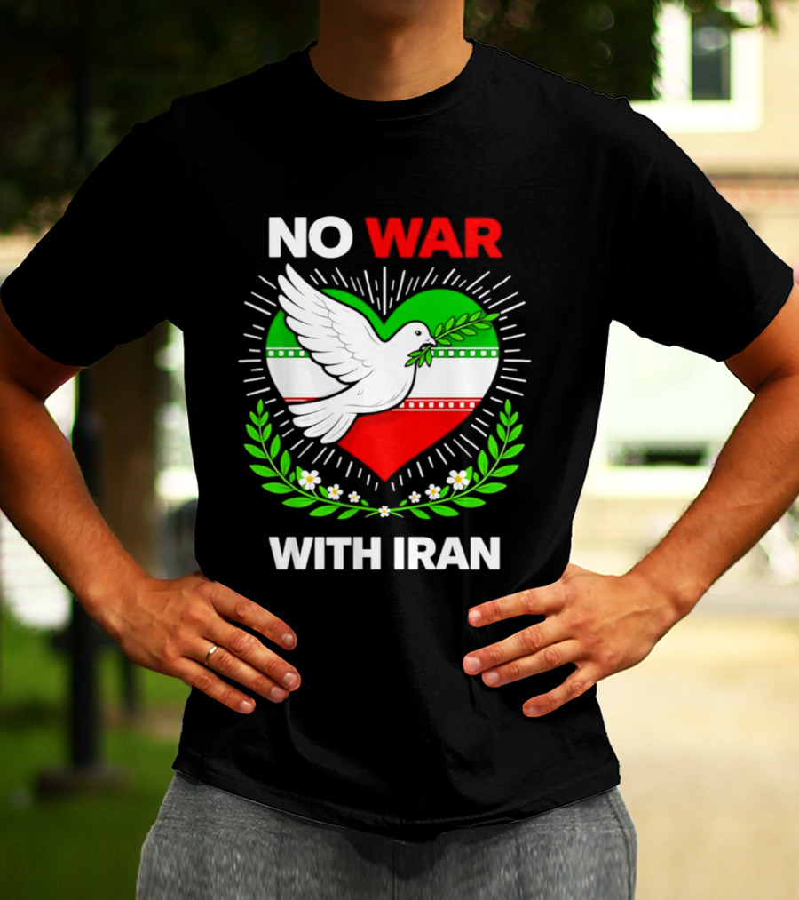 No War With Iran Dove Peace Heart Flag T-Shirt