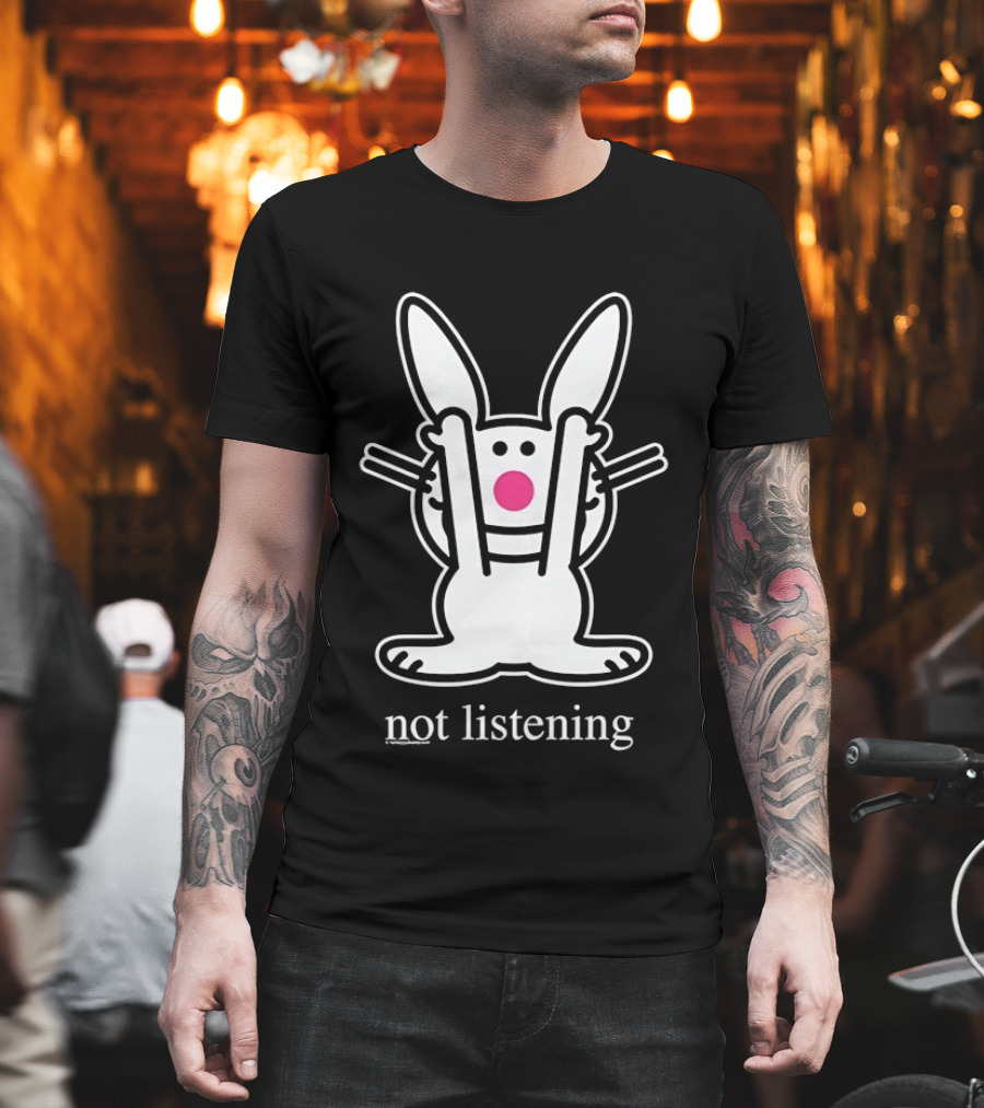 Bunny Not Listening Playful Ears Up Cartoon T-Shirt