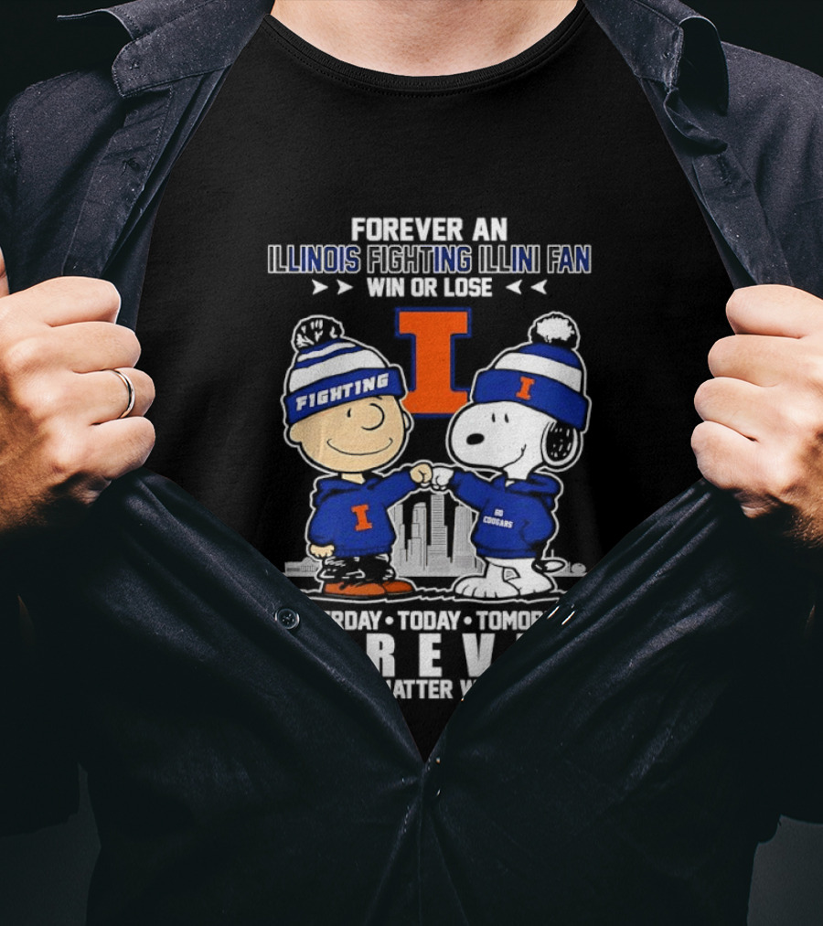 Illinois Fighting Illini Fan Snoopy Charlie Brown Forever Yesterday Today Tomorrow T-Shirt