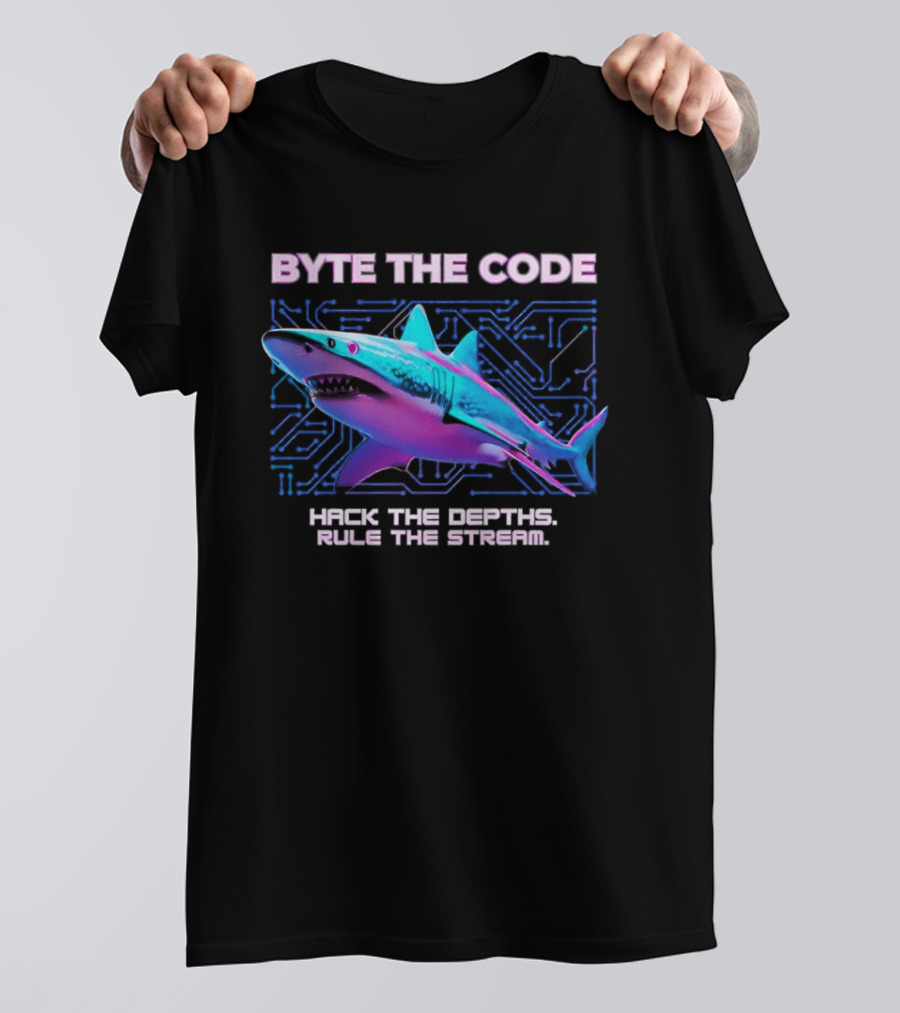 Byte The Code Hack The Depths Rule The Stream Cyberpunk Shark T-Shirt
