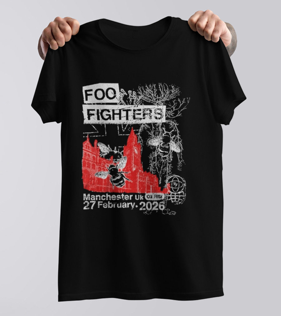 Foo Fighters Manchester UK 27 February 2026 Surprise Show O2 Ritz Bee T-Shirt