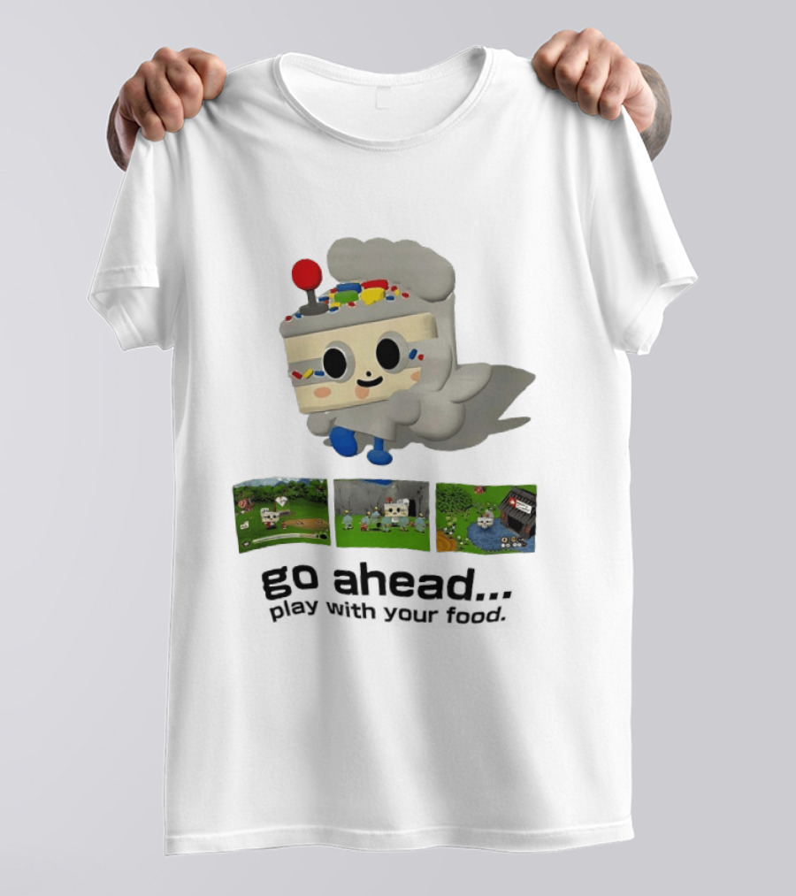 Go Ahead Play With Your Food Fun Cake Character Adventure Scenes T-Shirt