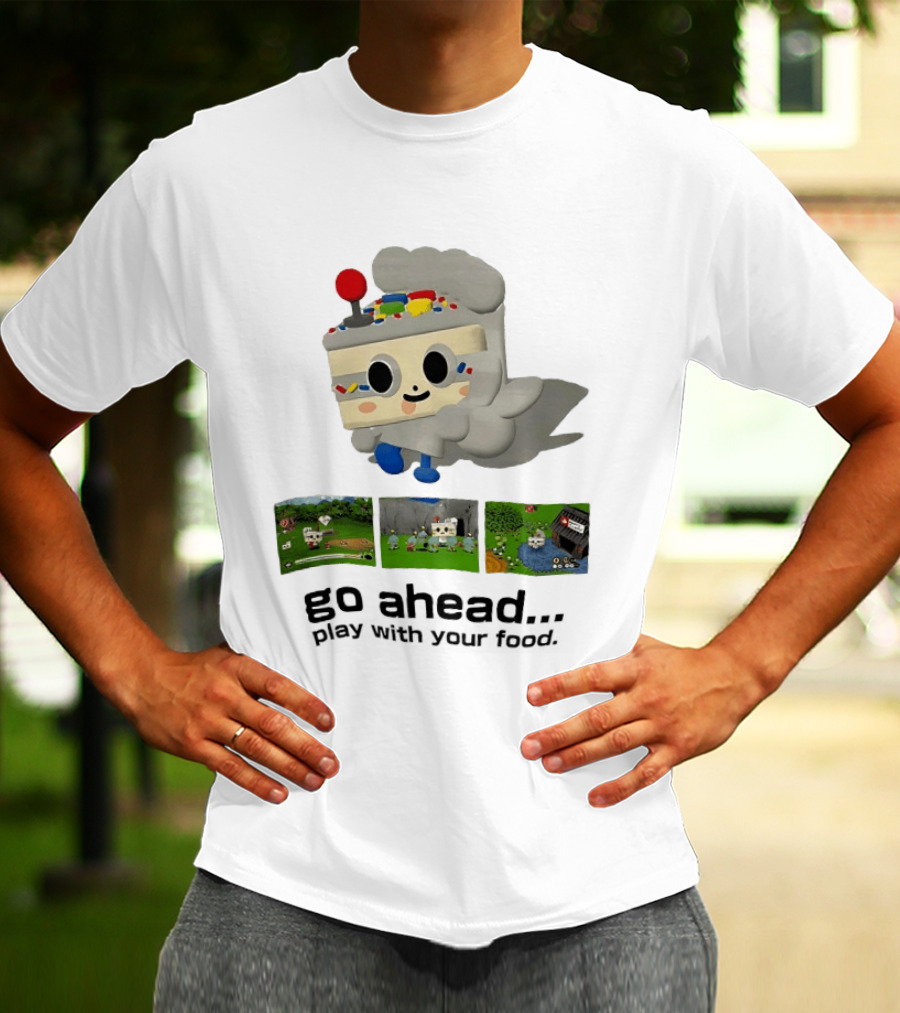 Go Ahead Play With Your Food Fun Cake Character Adventure Scenes T-Shirt