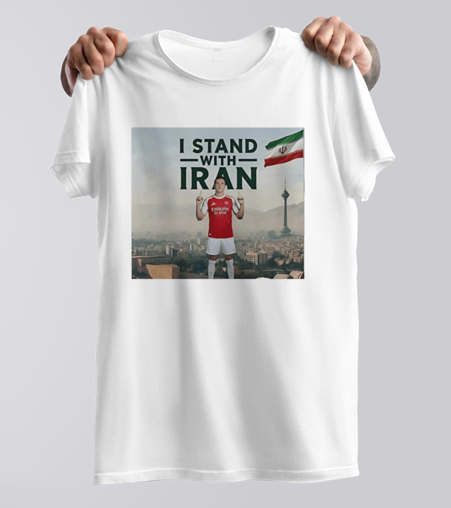 I Stand With Iran Soccer Supporter With Flag And Cityscape T-Shirt