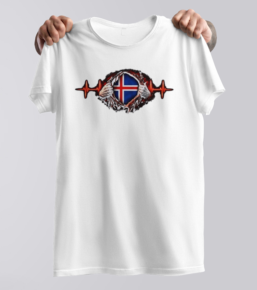 Iceland Heartbeat Flag Reality Glitch T-Shirt