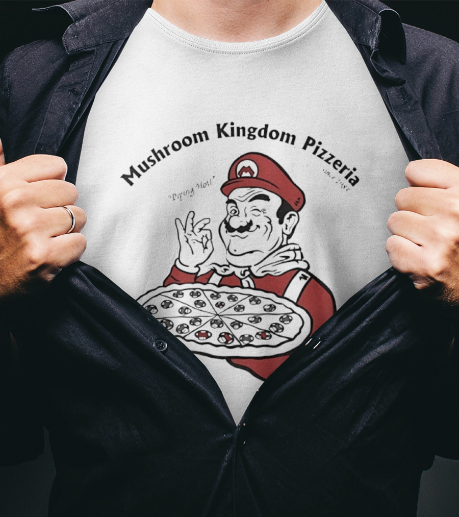 Mushroom Kingdom Pizzeria Funny Pizza Chef Winking Gesture Gaming Fan T-Shirt