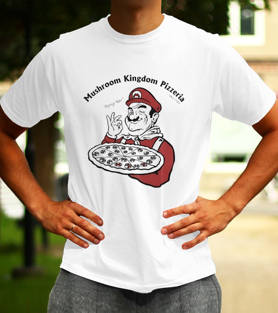 Mushroom Kingdom Pizzeria Funny Pizza Chef Winking Gesture Gaming Fan T-Shirt