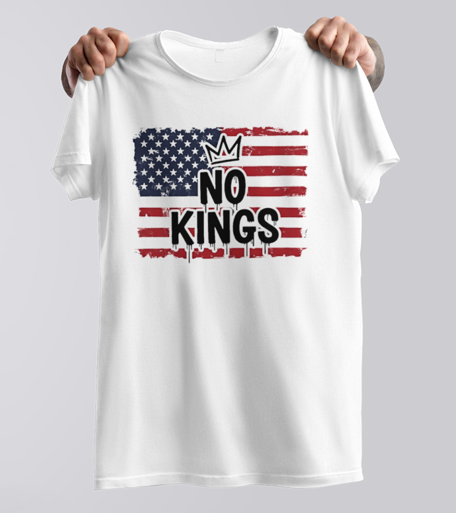 No Kings In America US Flag With Crown Melting Effect T-Shirt