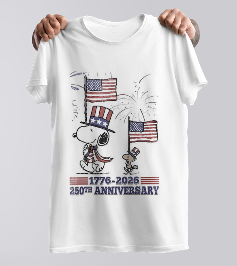 Snoopy 1776 2026 USA 250th Anniversary Celebration With Flags And Fireworks T-Shirt