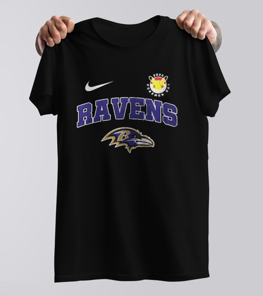 Nike Baltimore Ravens Pikachu 30th Anniversary Collaboration T-Shirt