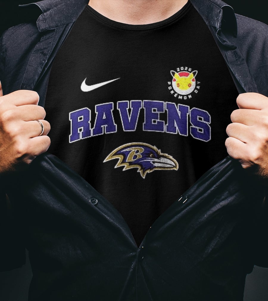 Nike Baltimore Ravens Pikachu 30th Anniversary Collaboration T-Shirt