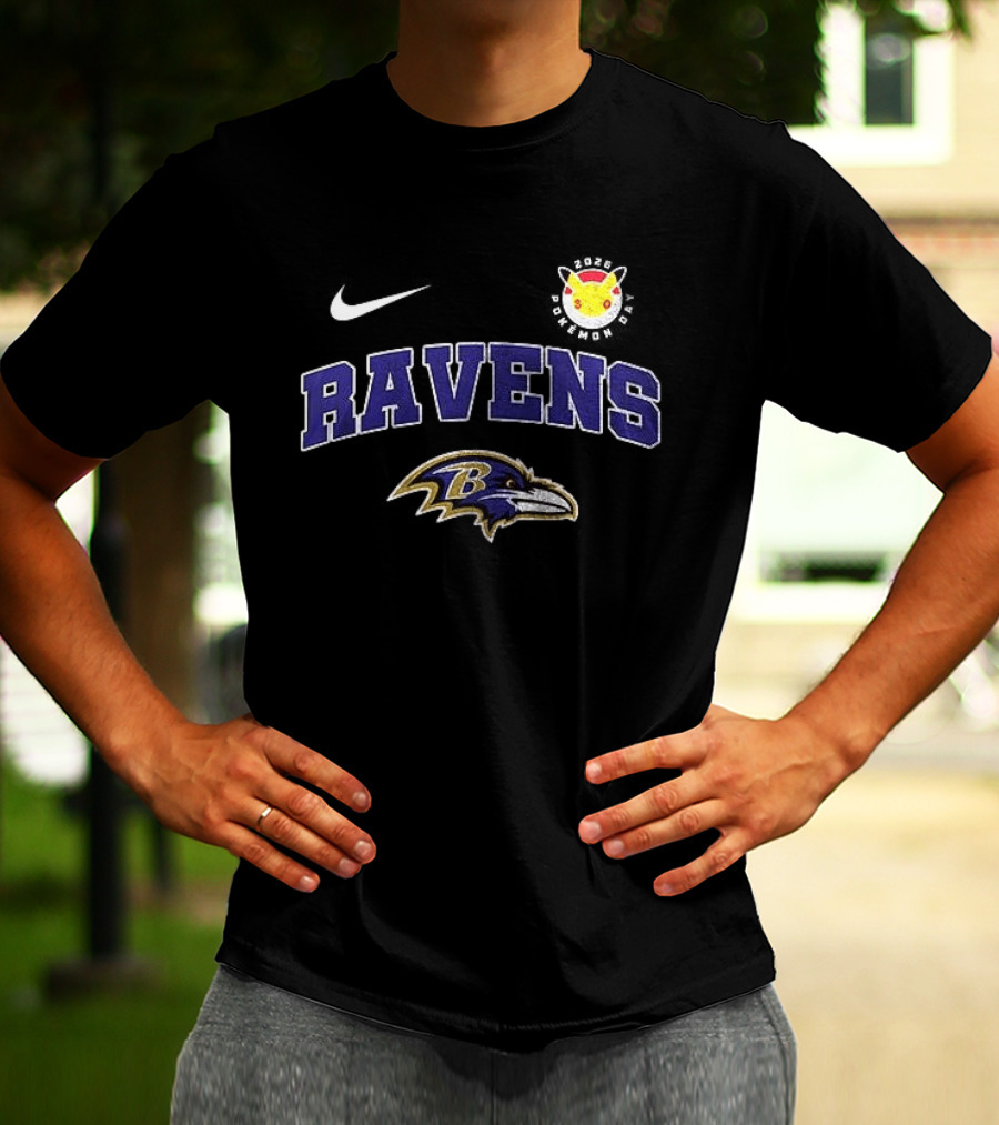 Nike Baltimore Ravens Pikachu 30th Anniversary Collaboration T-Shirt