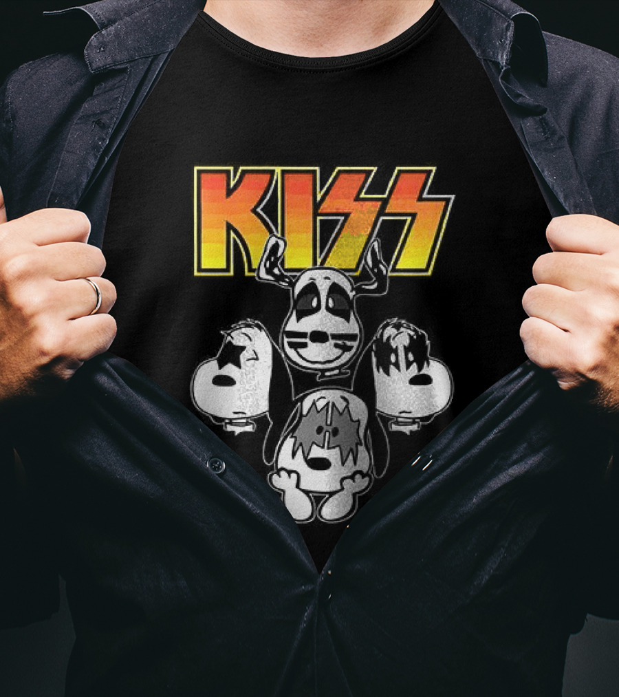 Kiss X Peanuts Snoopy Shout It Out Loud Collaboration Featuring Iconic Characters T-Shirt
