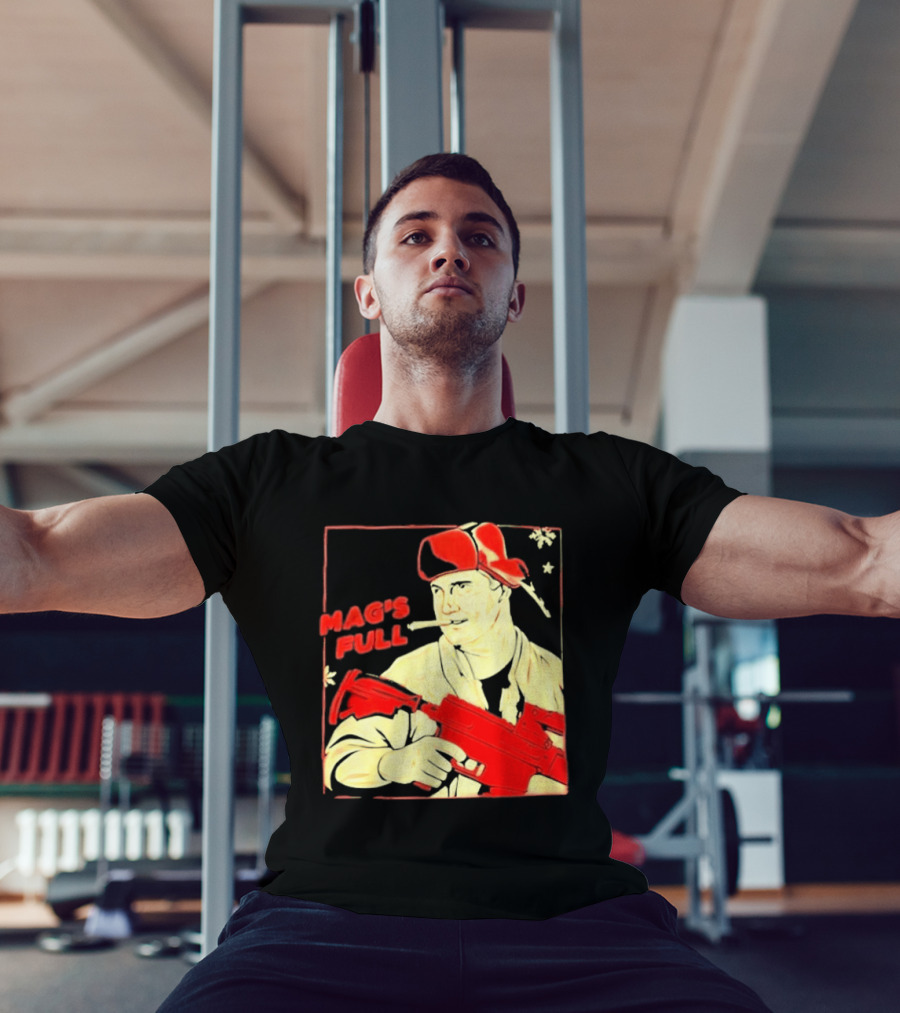 Mag's Full Armed Character With Red Cap And Gun T-Shirt