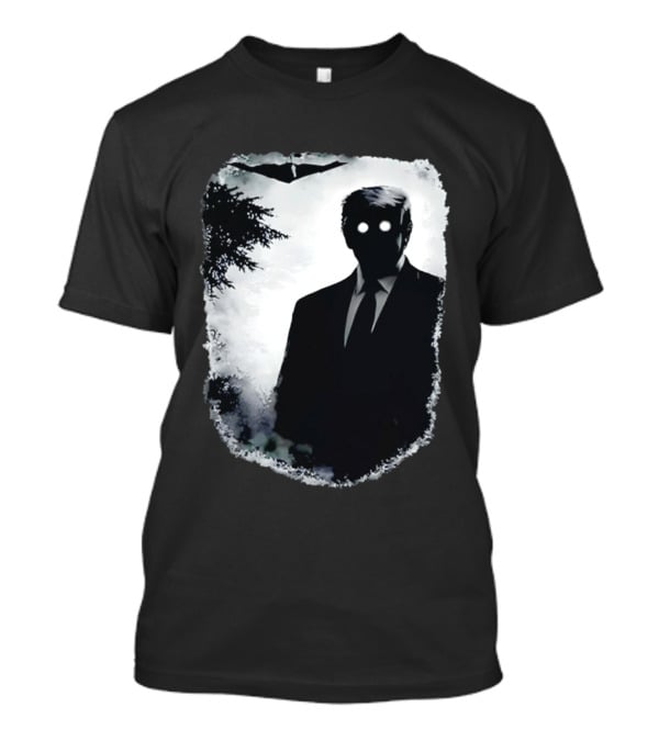 Dark Shadow Figure Mysterious Silhouette Trump Eerie Woods Cloaked Eyes T-Shirt