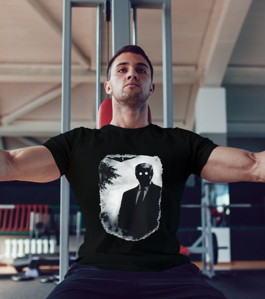 Dark Shadow Figure Mysterious Silhouette Trump Eerie Woods Cloaked Eyes T-Shirt