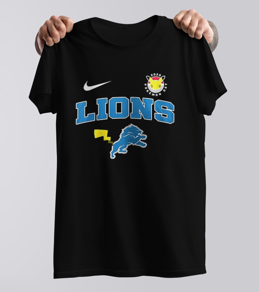 Nike Detroit Lions Pikachu Pokemon Day 2023 Anniversary T-Shirt