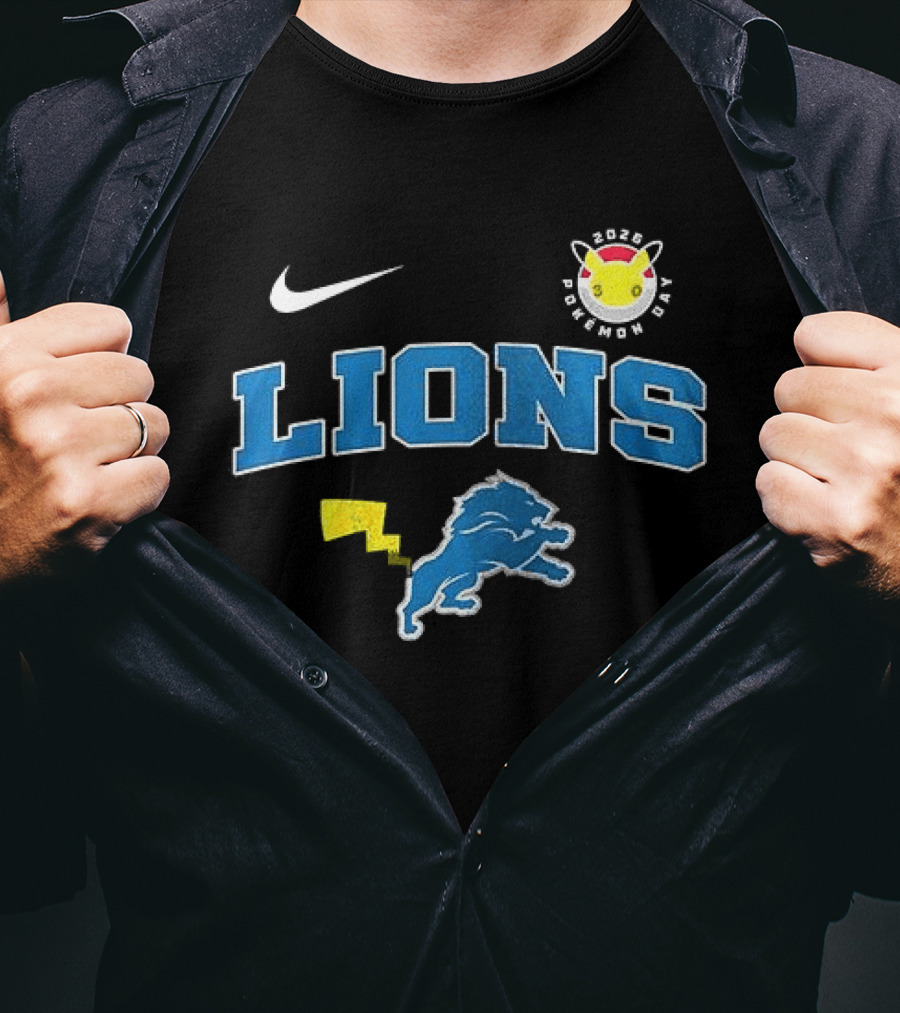 Nike Detroit Lions Pikachu Pokemon Day 2023 Anniversary T-Shirt