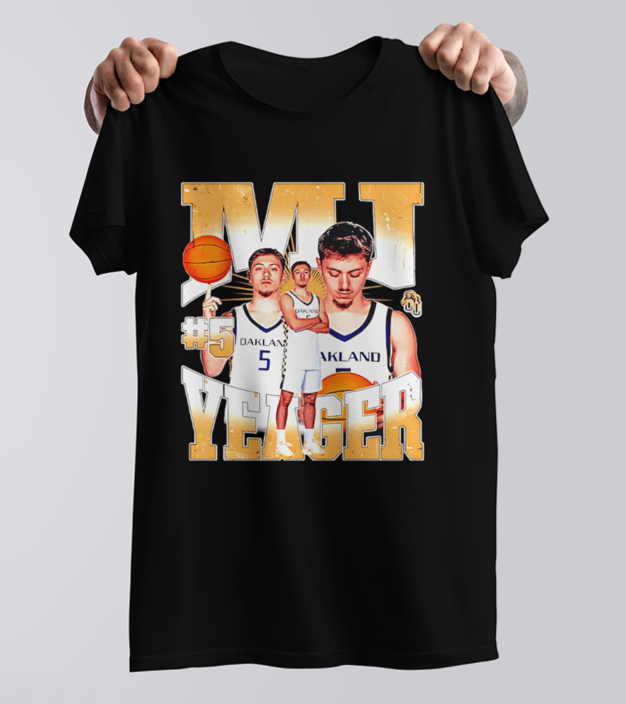 MJ Yeager Oakland Basketball #5 NCAA Player Collage T-Shirt