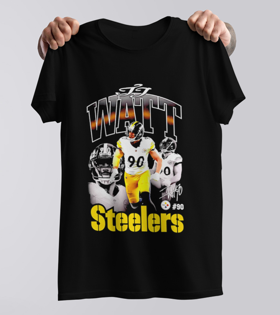 T.J. Watt Steelers #90 Triple Image With Signature T-Shirt