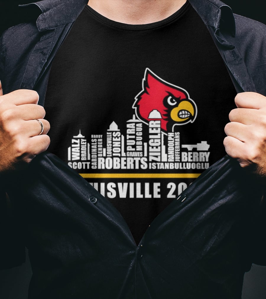 Louisville 2026 Cardinals Skyline Scott Roberts Berry Stephenson T-Shirt