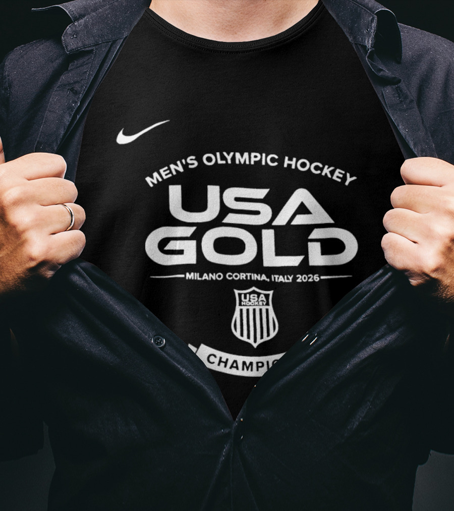 Men's Olympic Hockey USA Gold Milano Cortina Italy 2026 Champions Nike T-Shirt