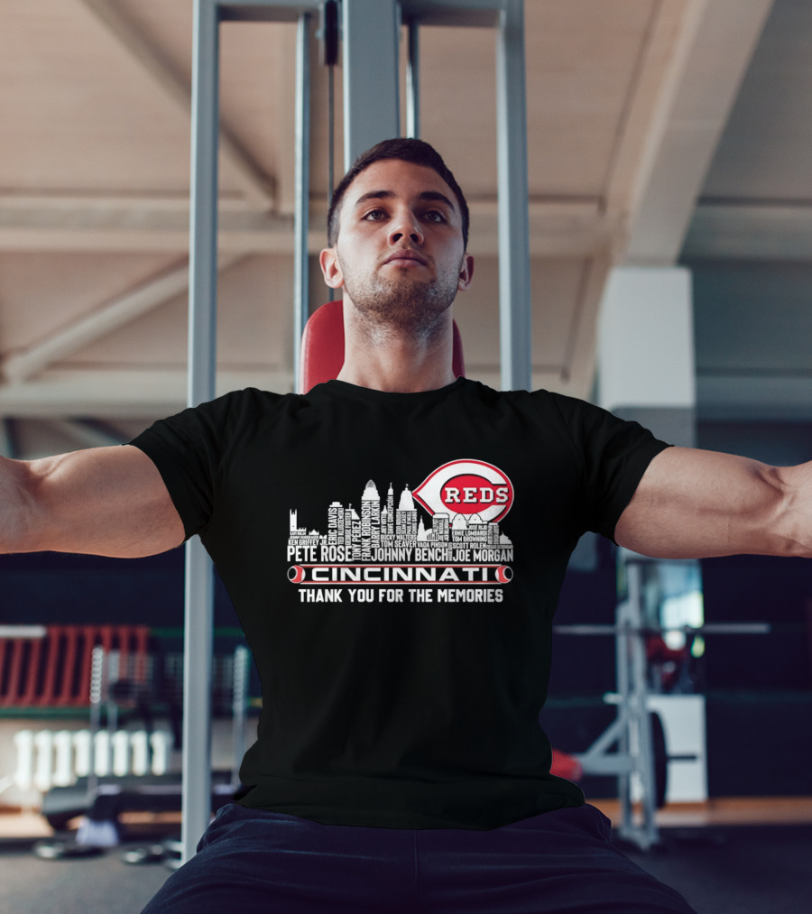 Cincinnati Reds Legends Skyline Thank You For The Memories T-Shirt