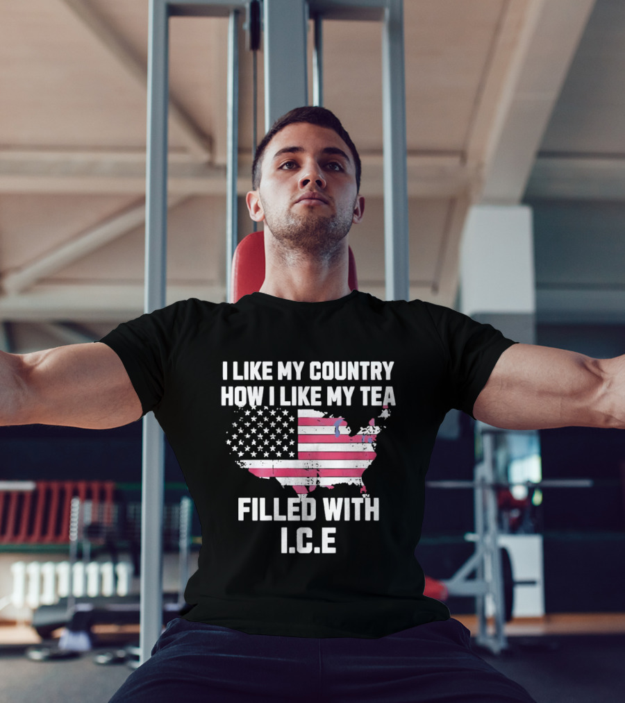 I Like My Country How I Like My Tea Filled With ICE USA Map American Flag T-Shirt