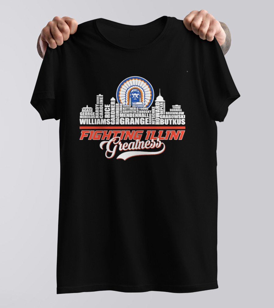 Fighting Illini Greatness Chicago Skyline Williams Brown Head Groce Thompson T-Shirt