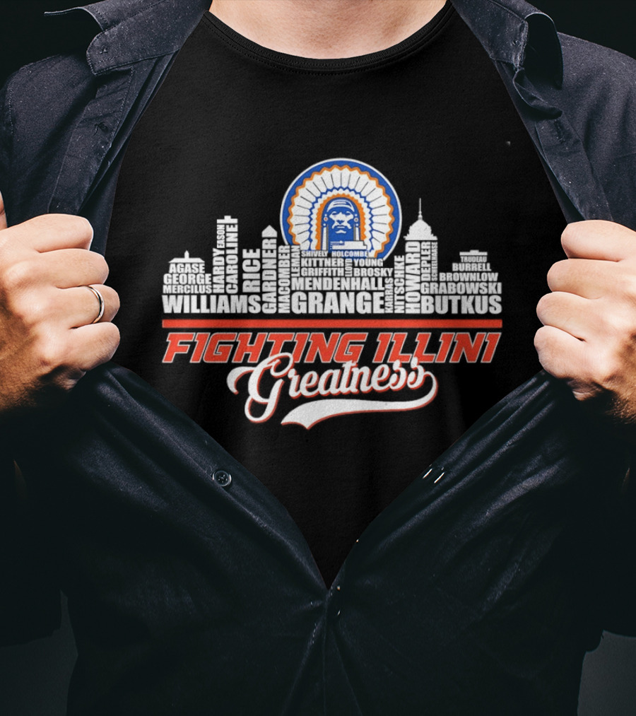 Fighting Illini Greatness Chicago Skyline Williams Brown Head Groce Thompson T-Shirt